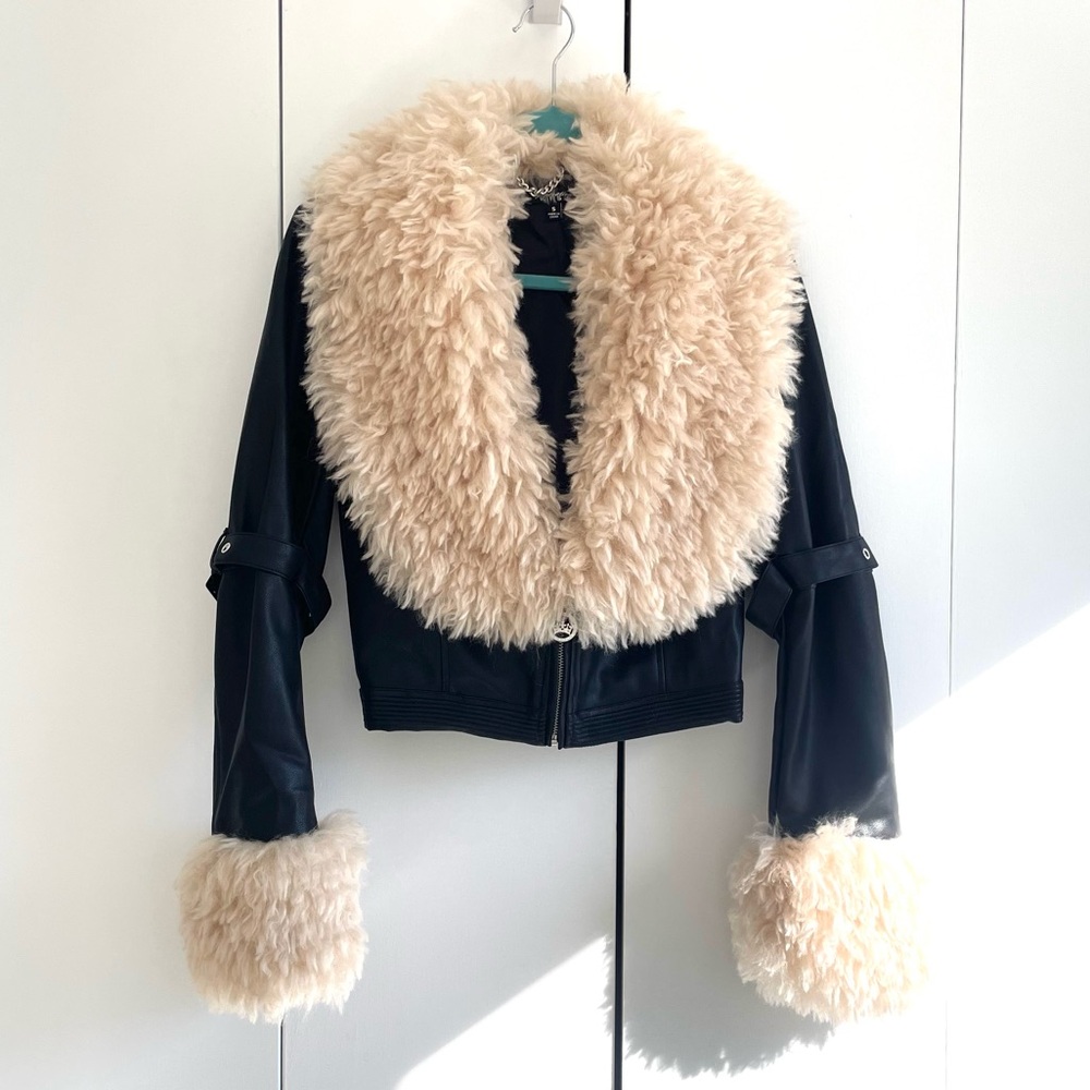 Dolls Kill NWOT Generation Kiss Vegan Leather Faux Fur Moto Jacket Size Small